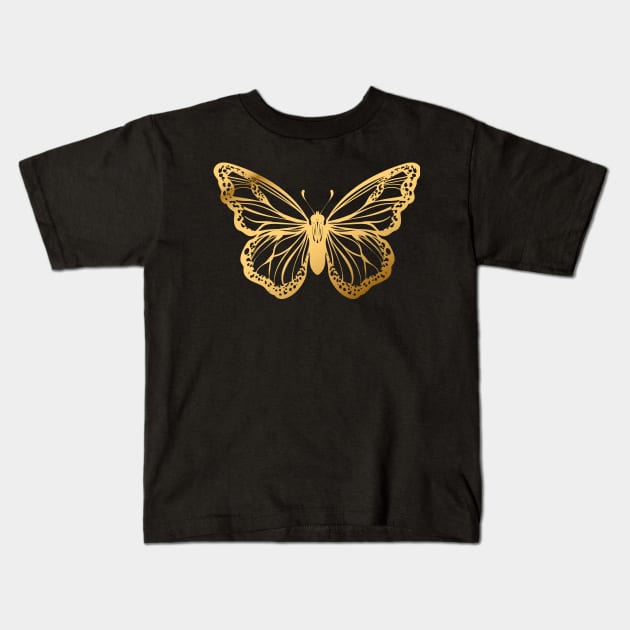 Gold Butterfly Kids T-Shirt by OKUR Creative